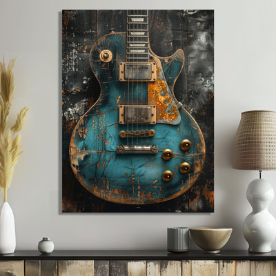  «Green Guitar Goddess Portrait - Music Jazz, reproduction d'art murale
