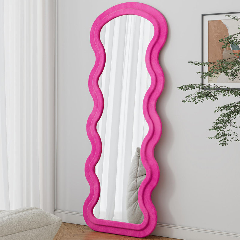 Flannel Full Length Wave Floor Mirror  For Bedroom Living Room Hanging Or Against The Wall, Pink
