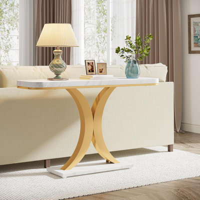 Narrow Entryway Console Table, Small, White+Gold