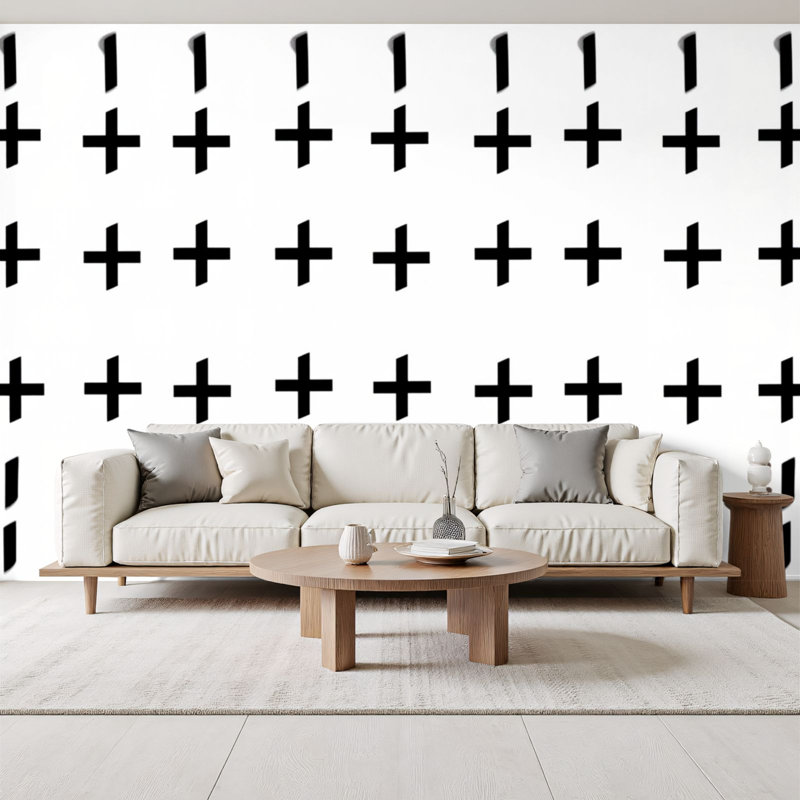 Papier peint adhésif mural minimaliste noir et blanc P 69, H 69 po x l 96 po, L 96 po x l 69 po