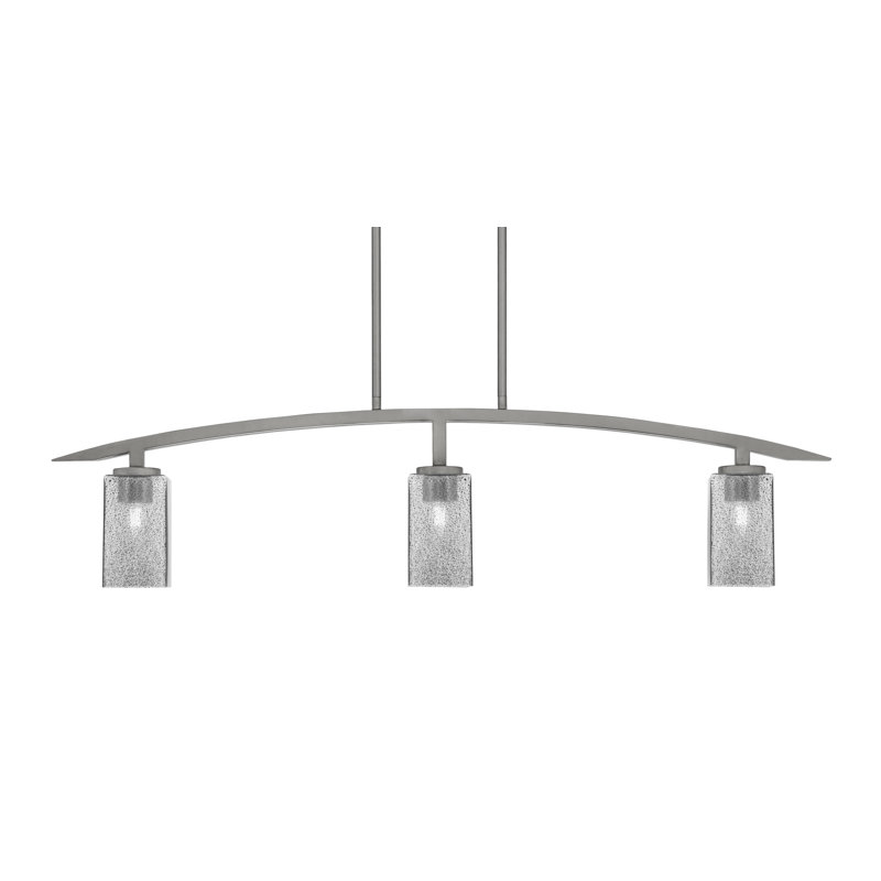 Luminaire pour îlot de cuisine 3 lumières kurve au fini graphite avec verre de 3,5 po, Noir / transparent
