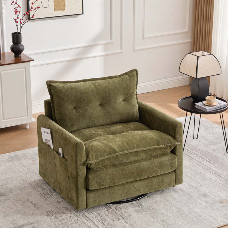 Fauteuil demi-tonneau pivotant, Vert olive