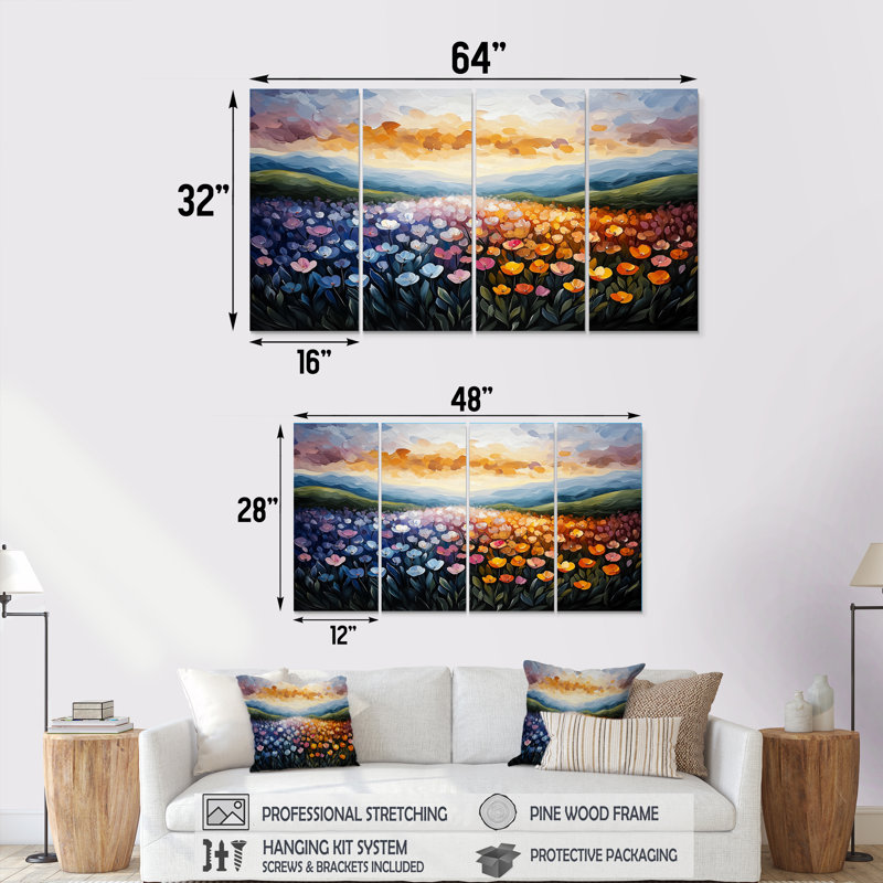 Paysage abstrait 4 saisons, paysage abstrait, art mural moderne sur toile, 4, H 28 po x l 48 po