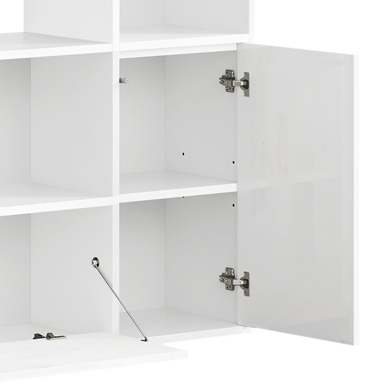  4-Tier U-Shaped Castle Bookcase With LED Lights & Cabinet, White Cube Storage Organizer With Adjustable Shelves