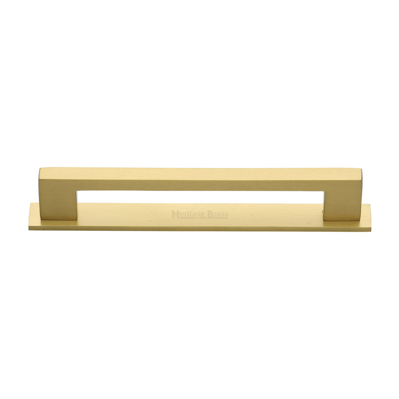Heritage Brass Heritage Cabinet Pull Metro Design with Plate, Satin Brass, 16cm