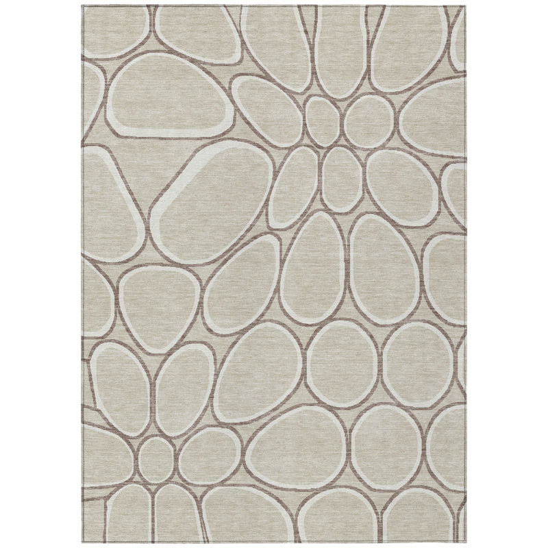 3' X 5' Beige And Brown Abstract Washable Indoor Outdoor Area Rug