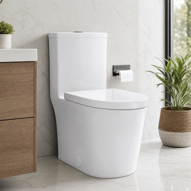 23" Short Compact One-Piece Toilet, Dual Flush, Soft-Close Seat