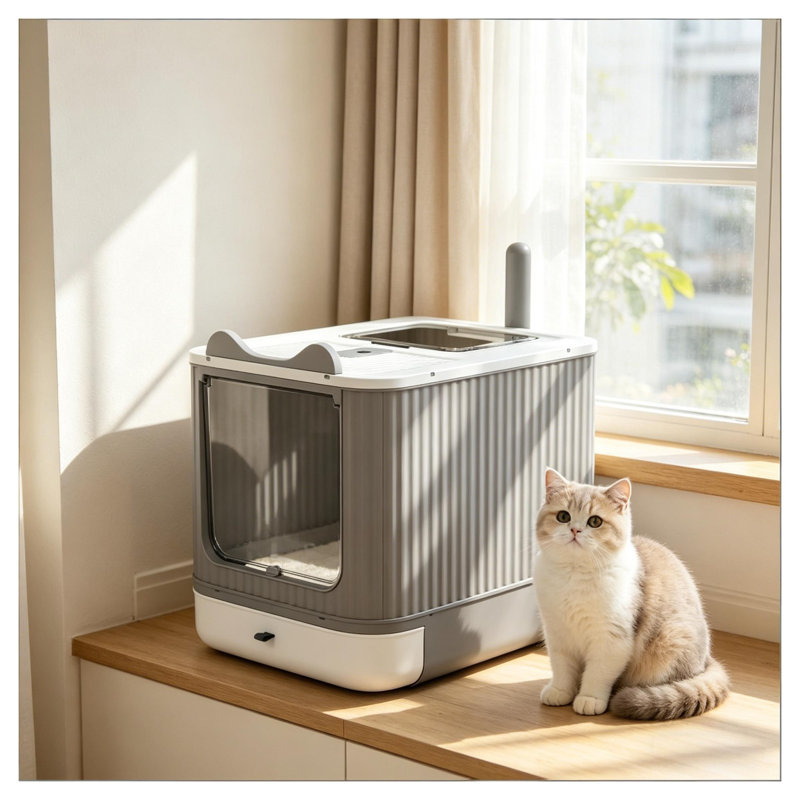 Bac à litière pour chat avec bac coulissant et bac de sortie en plastique ABS facile à nettoyer pour petits et moyens chats