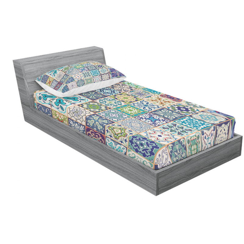 Microfiber Patchwork Sheet Set, Twin Sheet Set with Fitted Sheet