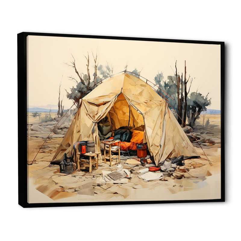 Camping Tent Outdoor Adventure III - Camping Travel Wall Decor, 30" H x 40" W x 1.5" D, Black Floater Framed