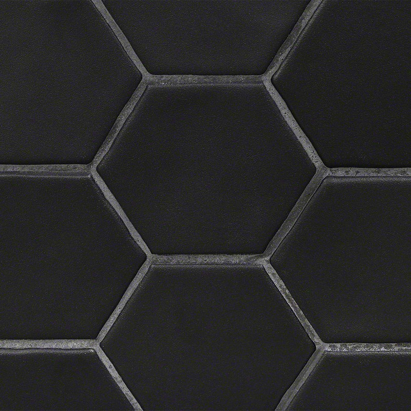 Meadowmere 3" Hexagon Matte Ceramic Tile, Black