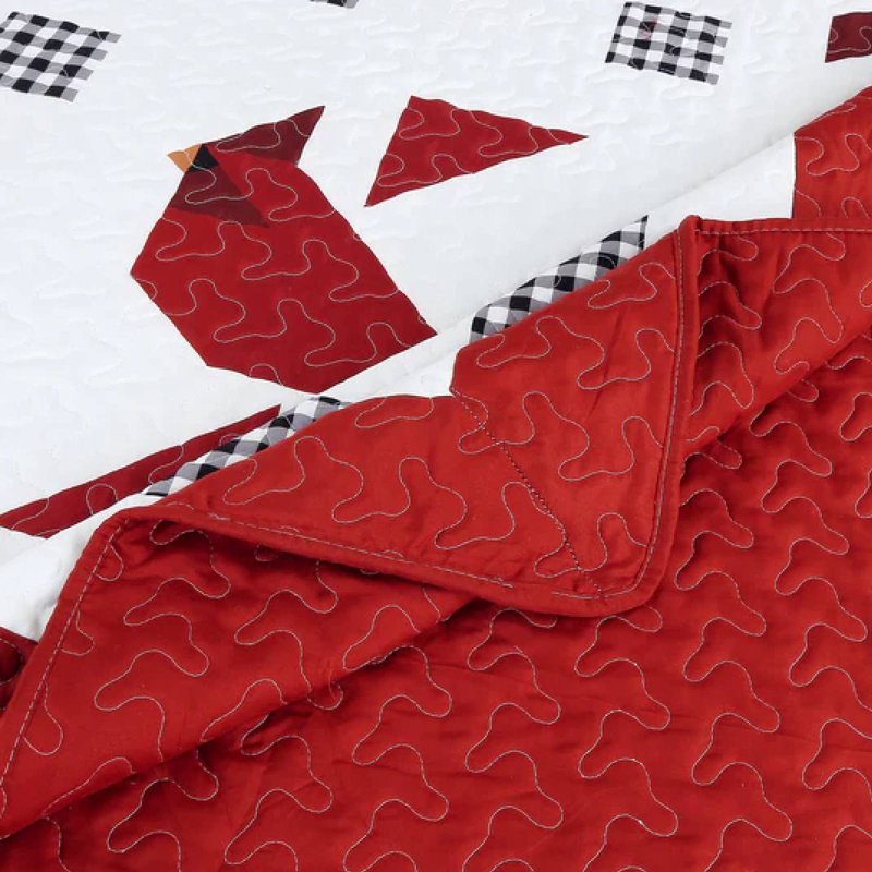 Ensemble de courtepointe réversible légère avec couvre-oreillers Marcielo, Formes géométriques rouges / vertes
