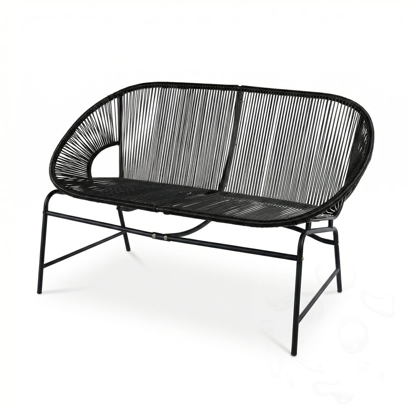 Patio Wicker Sofa With Iron Frame, Black