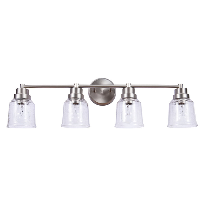 Brushed Nickel 4-Light Vanity Fixture with Clear Seeded Glass Shades