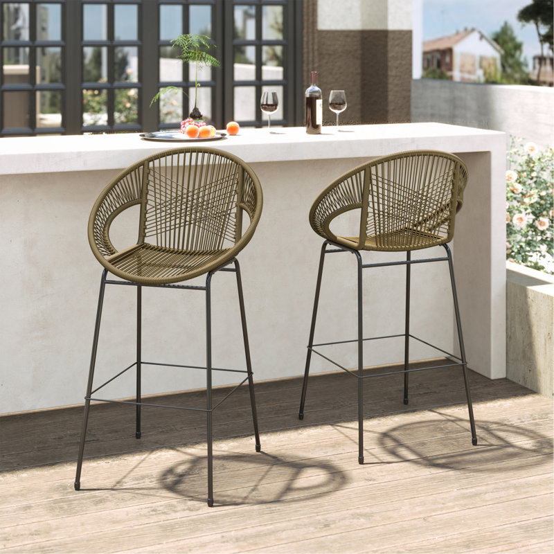 Tabouret de bar d'extérieur en faux osier, ensemble de 2, Vert