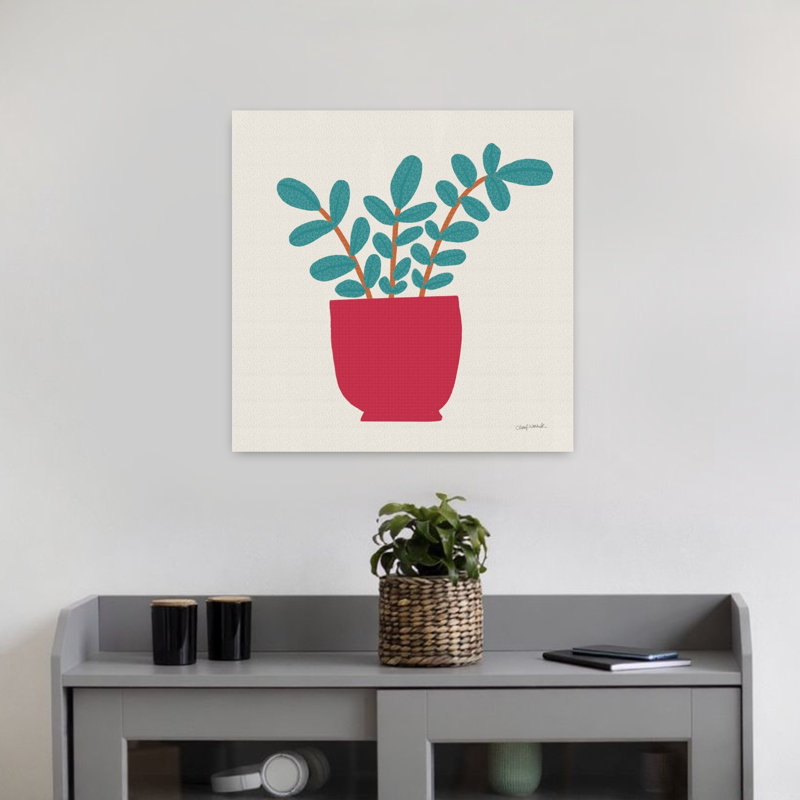 Art mural contemporain plante en pot, H 18 po x l 18 po