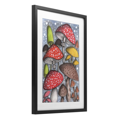Reproduction sous verre encadrée de croquis de champignons magiques, design par Cecilia Battaini
