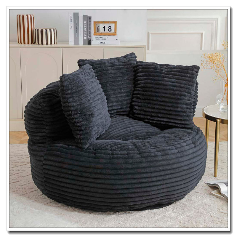 Grande chaise en velours côtelé avec bourre, Noir