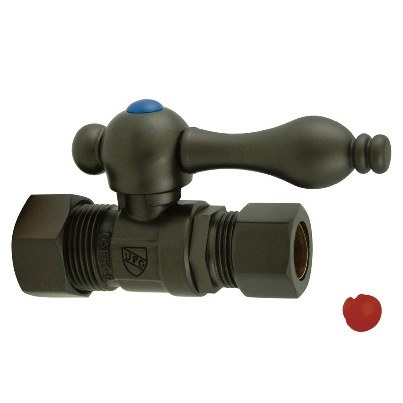 Kingston Brass Vintage 5/8-Inch OD Comp x 1/2-Inch OD Comp Quarter-Turn Straight Stop Valve, Oil Rubbed Bronze