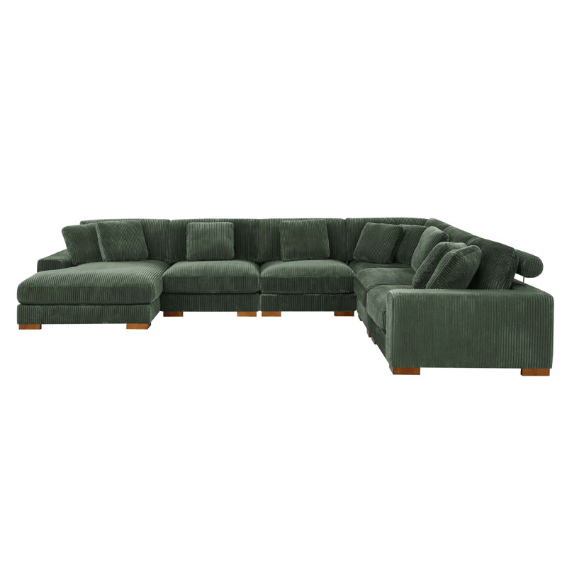 Amritbir Corduroy U-Shaped Sectional Right Hand Facing, Dark Green Corduroy