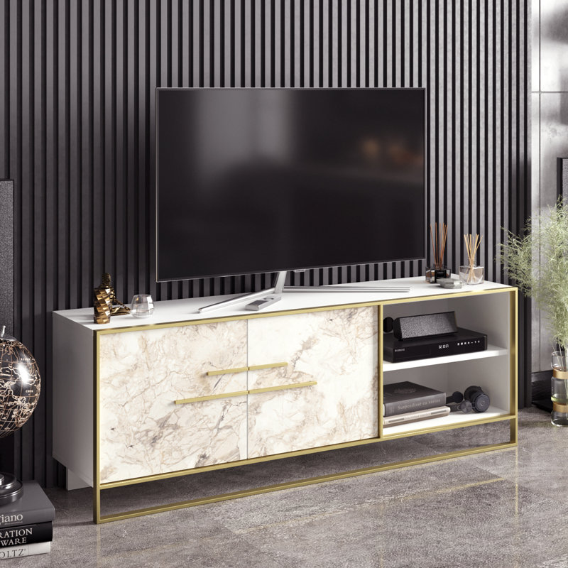 Polka Modern TV Stand TV Unit for TVs up to 70", White/Gold