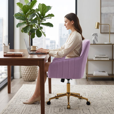 Chaise de bureau en velours avec base dorée, chaise de bureau pivotante réglable pour la chambre à coucher et le bureau