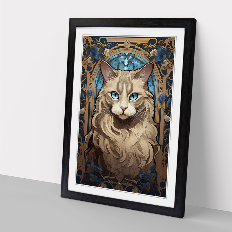 XYZ-FRM-V1223-5356 Ragdoll Cat Nouveau - Single Picture Frame Print on Wood, 64cm H x 46cm W x 2cm D, Black