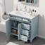 Meuble-lavabo 36 po avec lavabo, armoire en bois massif bleu gris, poignées dorées, tiroir rabattable et rangement pour salle de bain moderne-747980659-747980658