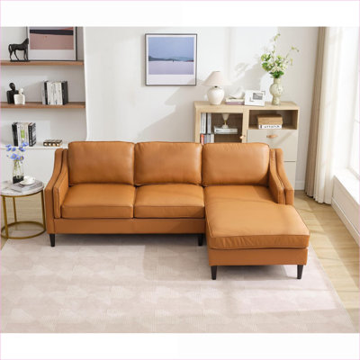 Canapés modulaires | 94,5 pouces style Mid-Century moderne en forme de L | Chaise droite | Pour le salon et le bureau | cuir véritable | Brun clair