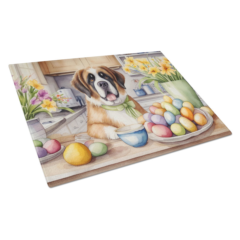 Decorating Easter Saint Bernard Glass Cutting Board