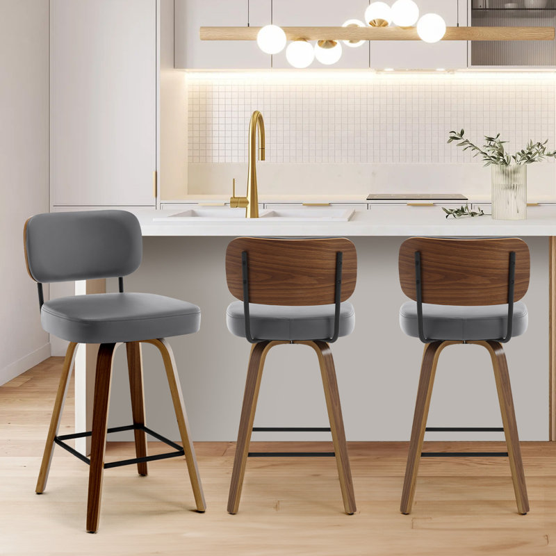 Tabouret de bar et de comptoir pivotant Loranza, Tabouret de comptoir (siège d'une hauteur de 26 p, Gris, Brun