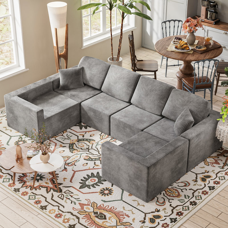 Boneless U-Shaped Modular Sectional Sofa, Cloud L-Shaped Sectional Couch with Deep Seat for Living Room Bedroom