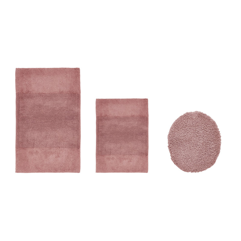 Ensemble de tapis pour salle de bain 3 pièces 100% coton 2155 g / m² Merkle, certifié OEKO-TEX®, envers en latex antidérapant, touffeté moelleux, super absorbant et lavable à la machine pour la salle de bain, la douche et la baignoire, rose