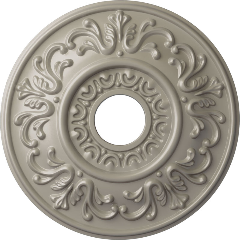 Endurathane Saverne Ceiling Medallion, 18 1/2"W x 13 1/2"H x 1 7/8"P, Hand-Painted Castle Stone Crackle Finish, Pearl White