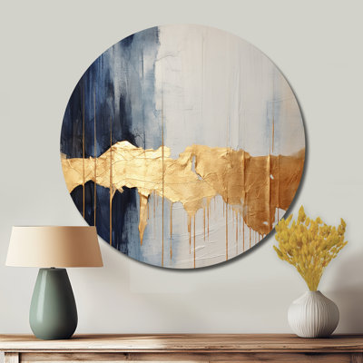 Waves Of Joy Minimal Nova bleu et or I - Art abstrait rond en métal