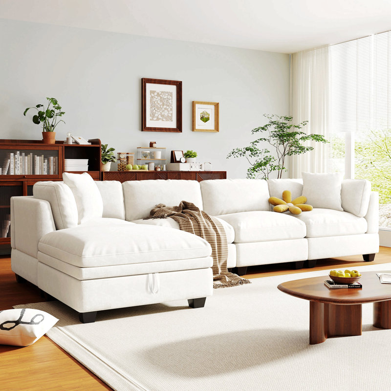 Canapé modulaire avec repose-pieds 5 pièces Zenfield, Polyester beige