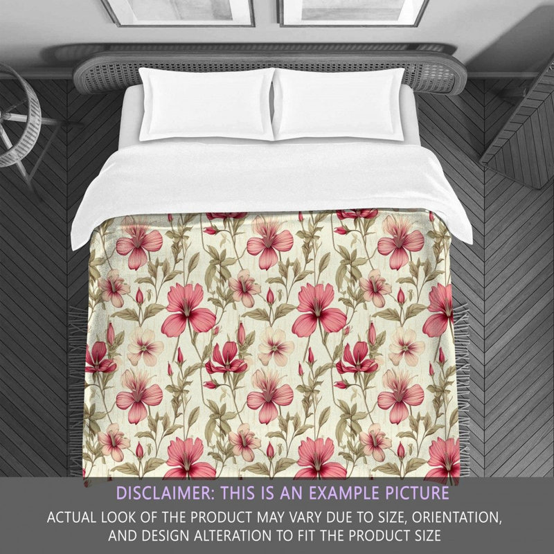 Machine Printed Comforter, Queen Comforter, Pink/Beige/Green Floral