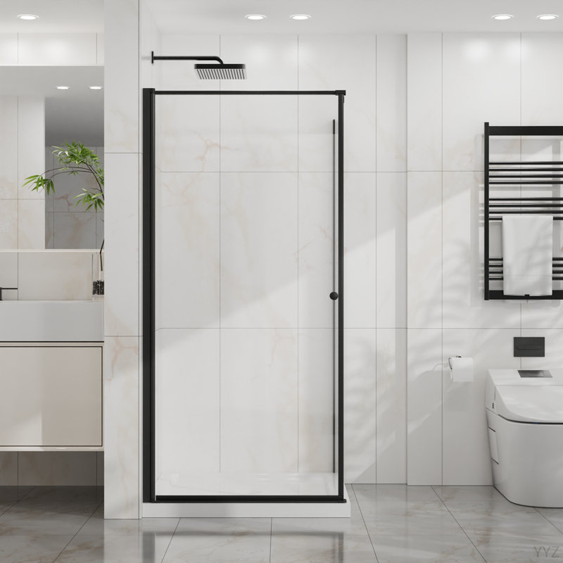 Goodyo Shower Enclosure Frameless 36 In.D X 36 In. W X 72 In. H, Corner Shower Door With 1/4 In. Clear Tempered Glass, Pivot Opening, Black Finish