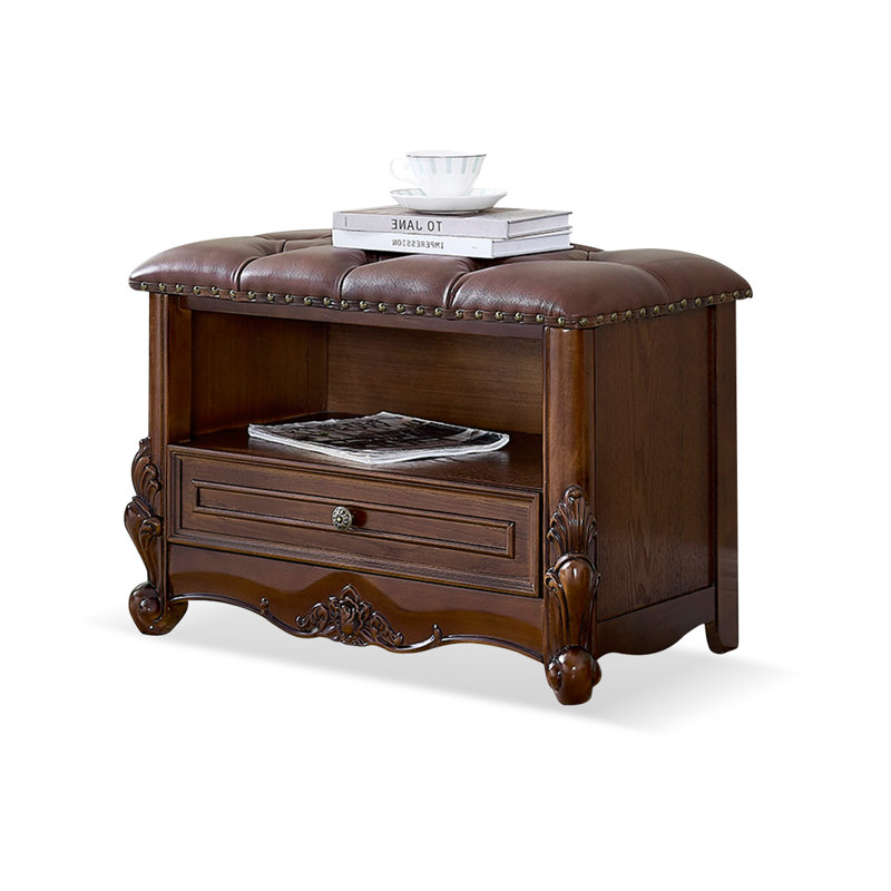 Banc de rangement en cuir de style rétro pour la chambre et le vestibule, Noyer