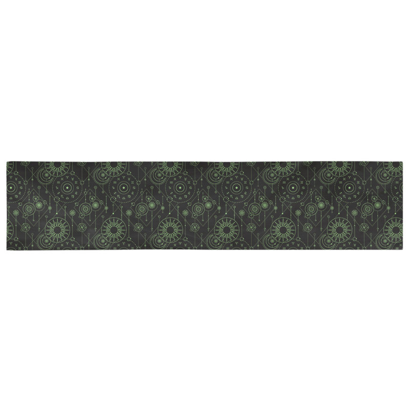 Chemin de table astrologie Avicia, 90 po x 16 po, Noir / Vert, Sergé de coton