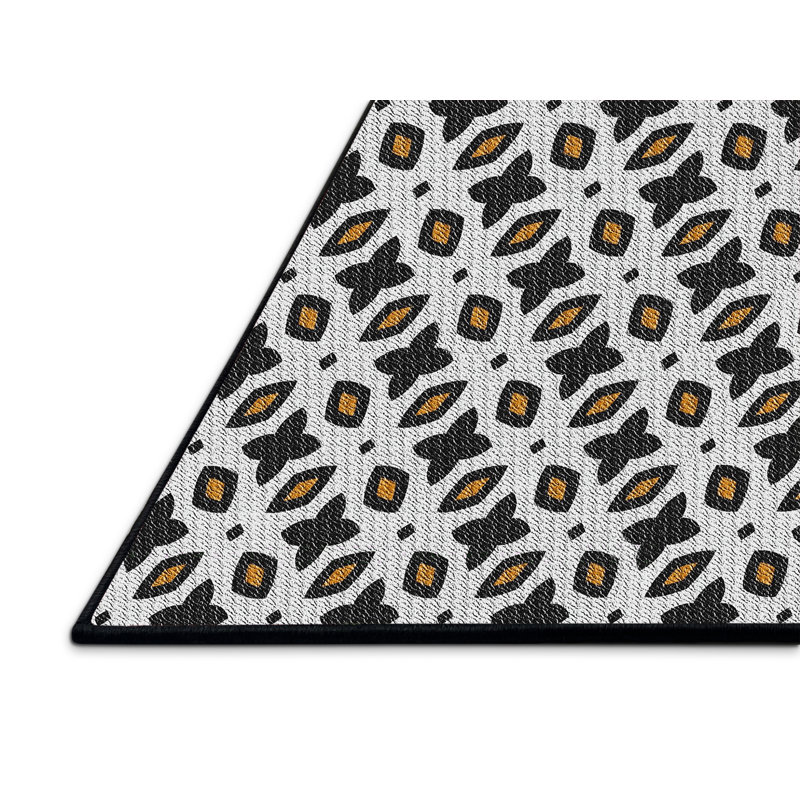Tapis gris/zone noire à motifs Hilderbrand, Rectangle 7 pi x 9 pi