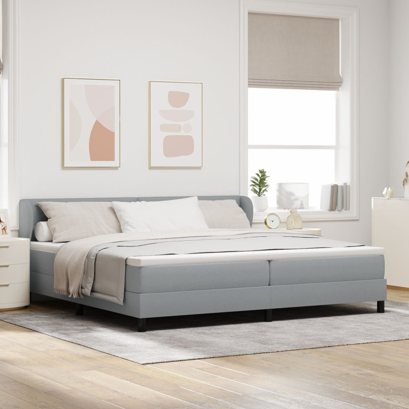 Upholstered Bed Frame with Mattress, 200 x 200 cm, Button Tufted, Light Grey