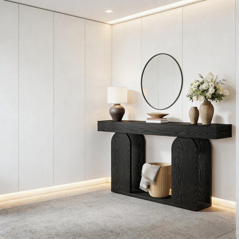 Wood Console table with open bottom shelf, Black