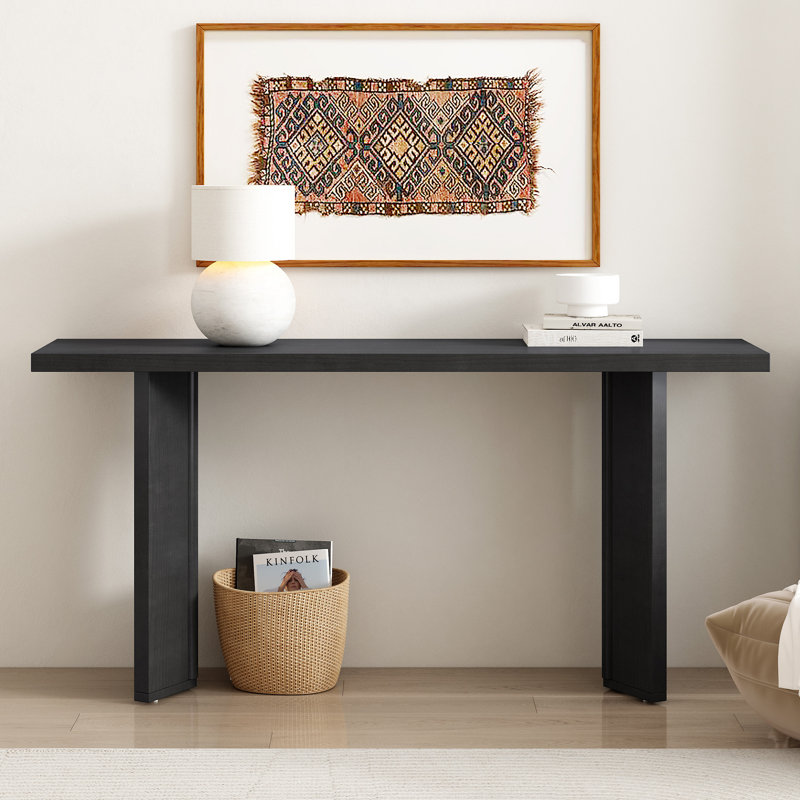 U_STYLE Stylish Console Table With Pine Veneer And Geometric Legs, Black