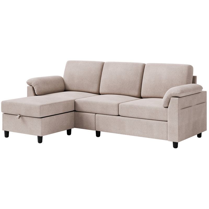 Canapé modulaire en L avec repose-pieds Ashleh, Mélange de coton bleu