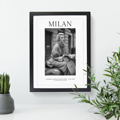 Fashion Travel Poster Woman Milan Italy - Single Picture Frame Print on Wood