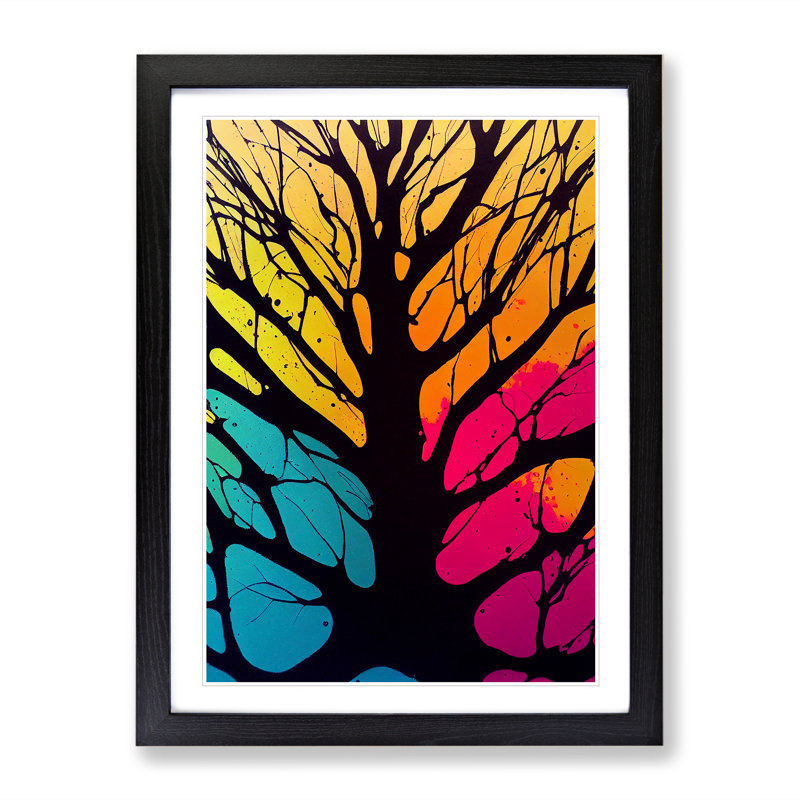 Vibrant Abstract Trees No.7 - Wall Art, 48cm H x 36cm W, Black Framed Paper, White