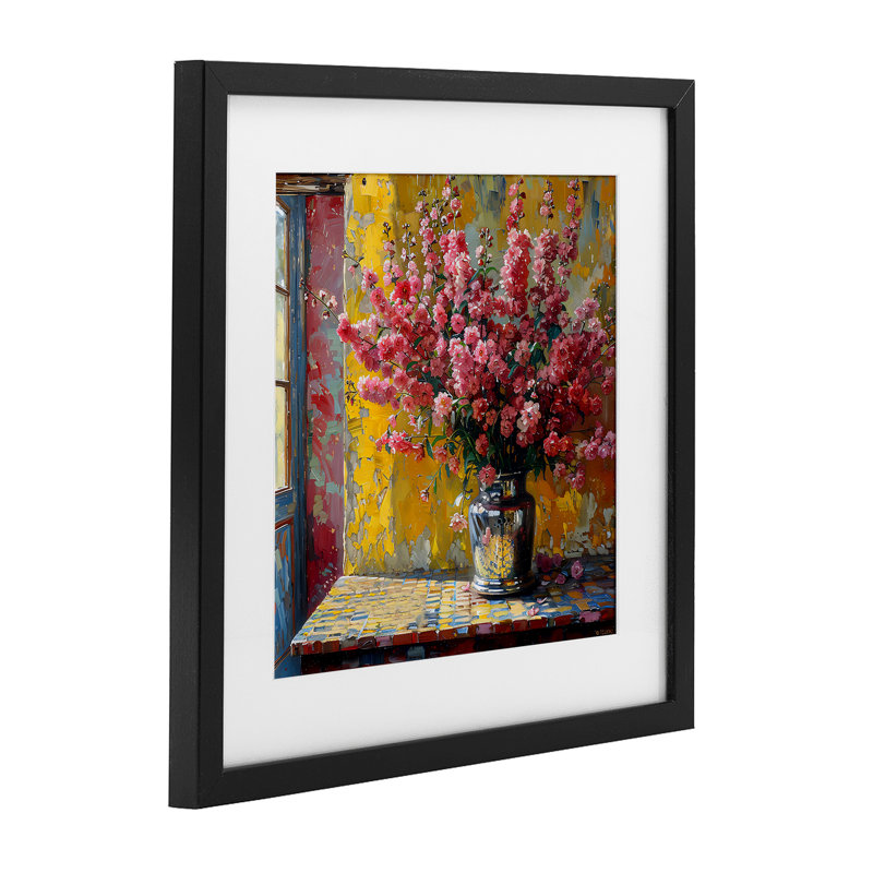 Reproduction sous verre pleine fleur, conception par Creative Studio, H 13 po x l 13 po, Cadre noir minuit