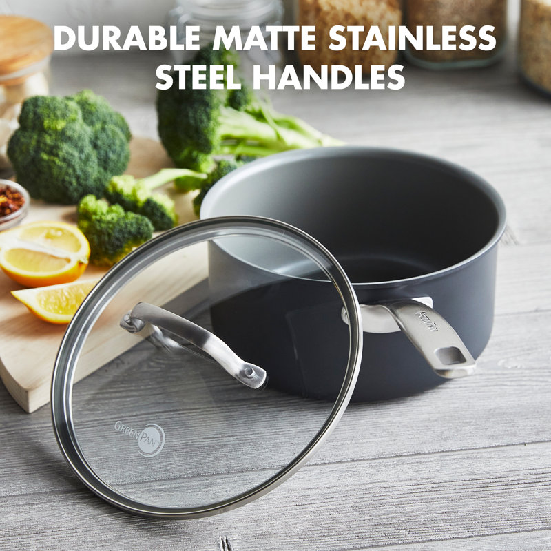 GreenPan Chatham Healthy Ceramic Non-stick Covered Saucepan, 3 Quart, Gray