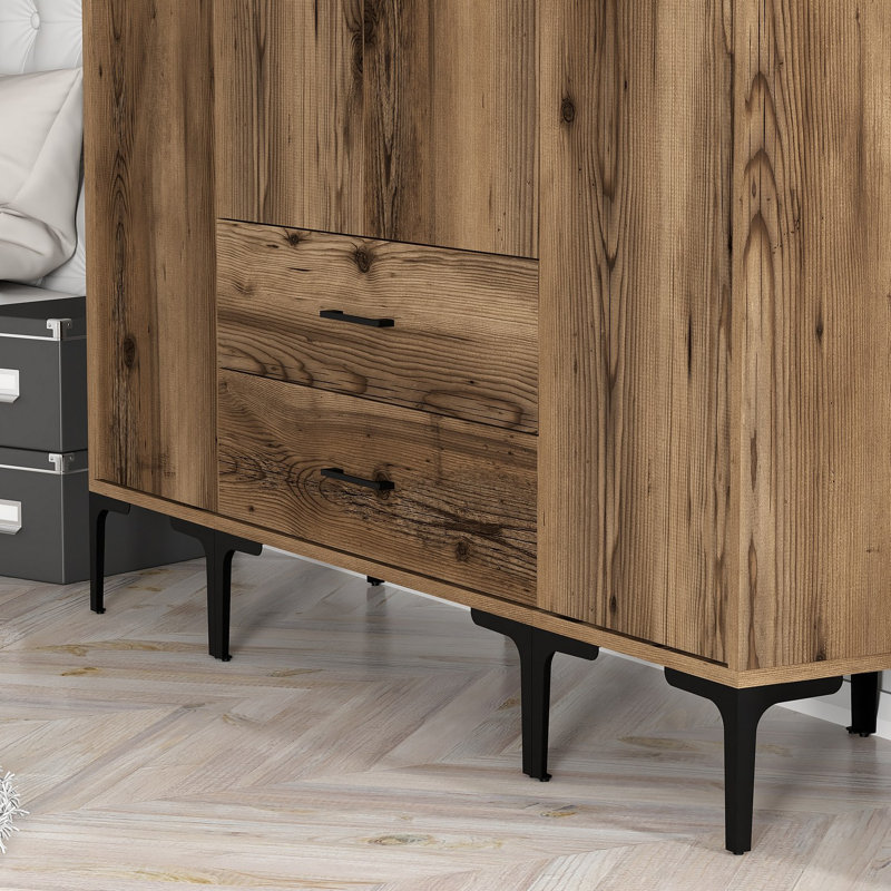 Berend 4 Door Manufactured Wood Wardrobe, Walnut